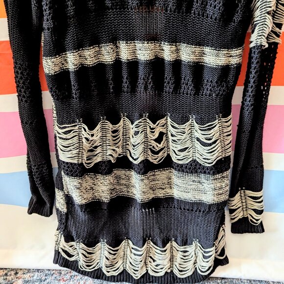 Allsaints Siouxsie Cardigan Black Tan Distressed Knit Grunge Long Duster Fray 4 - Picture 6 of 16